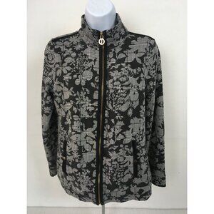 Jones New York Signature Womens Jacket Size M Gray Black Pattern Zip-Up Closure